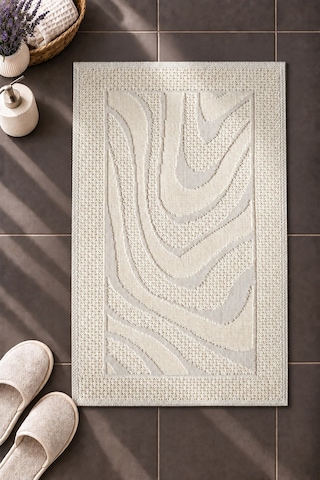 Sakura Sk010a Doğal Pamuk 2'li Banyo Paspas Seti 60x100 60x50cm Kaymaz Taban Makinada Yıkanabilir Krem-bej
