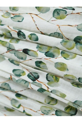 Qooth İlkbahar Yaz Kadın Yüksek Belli Çiçek Baskılı Etekler Elastik Bel Zarif Rahat Keten Pamuk Midi Yeşil Etekler Qt1712 Yeşil