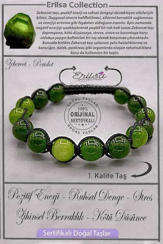 Sertifikalı Aaa+ Kalite Gerçek Zebercet Taşı Bileklik - Peridot Çok Renkli