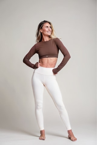 Uzun Kollu Parmak Geçmeli Kahverengi Spor Üst Yoga & Pilates Crop Kahverengi