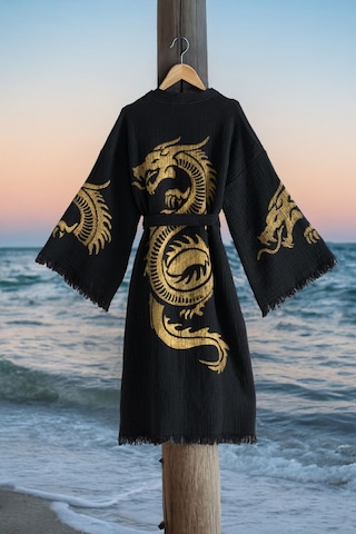 Varol Organik %100 Pamuk Kimono Yaka Sabalık Bornoz Plaj Elbisesi - Viserion - Sarı - L/xl Sarı/l/xl Siyah - Sarı