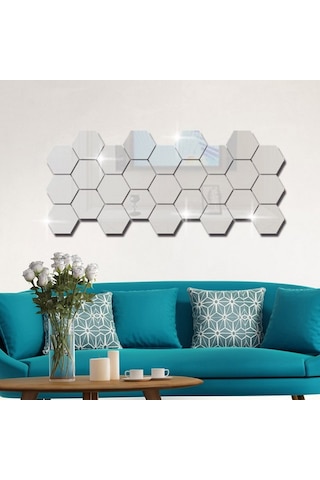 Yapışkanlı Akrilik Gümüş Ayna Seti 12 Adet Renksiz