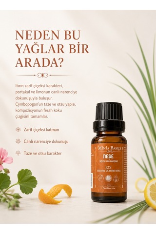 Minia Bahçe Neşe Joy Uçucu Yağ Karışımı Itır Tatlı Portakal Aromatik Çim ve Limon Yağları 10 ML