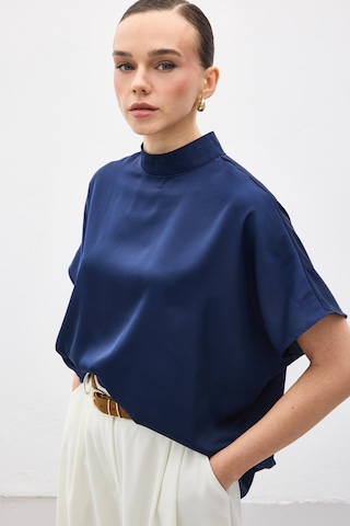 Sateen Yarasa Kol Salaş Bluz - Lacivert-136988 Lacivert