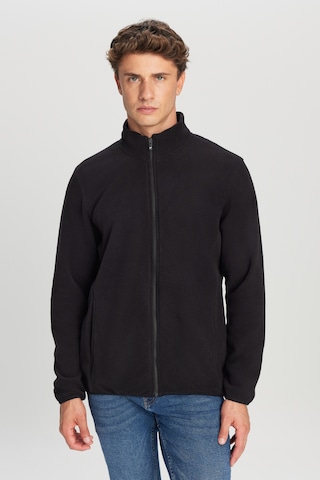 AC&Co / Altınyıldız Classics Erkek Sıyah Anti-pilling Tüylenme Yapmayan Standart Fit Bato Yaka Sweatshirt Polar Ceket Siyah