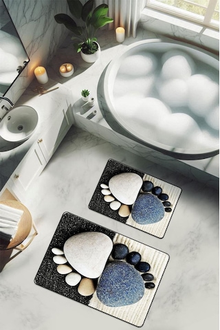 Yıkanabilir Kaymaz Tabanlı Modern Desenli 2'li Banyo Paspas Takımı Bps0035 Renkli