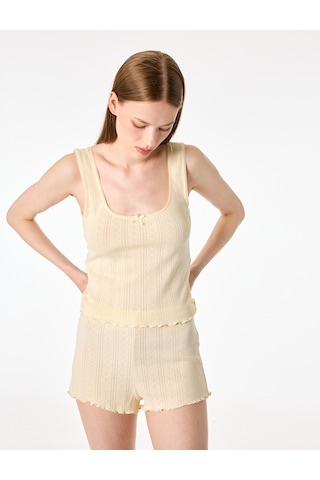 Koton Pamuklu Rahat Kesim Askılı Şortlu Pijama Takımı Sarı 6slk40144mk