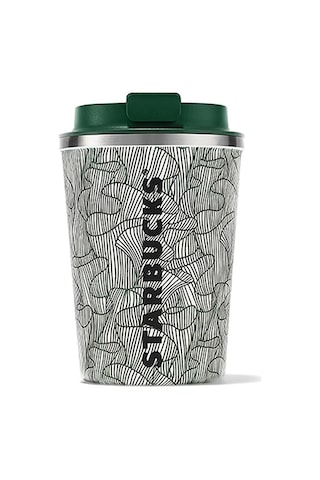 Starbucks Çizgi Desenli Yeşil-Beyaz Paslanmaz Çelik Termos 355ml
