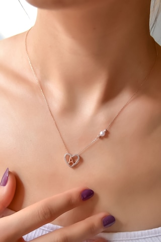 Papatya Silver 925 Ayar Gümüş Rose Kaplama Incili Dorika Toplu Aşkın Harfi A Kalp Kolye