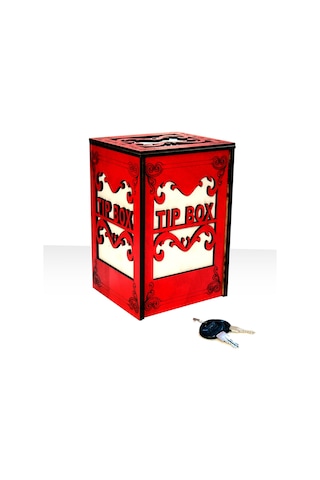 Ahşap Tip Box Bahşiş Kutusu Anahtarlı Kilitli Kırmızı Nocolor-305d0721