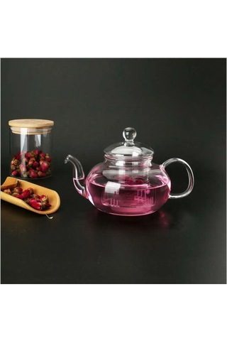 1000 Ml Borosilikat Cam Isıtıcılı Bitki Çayı Demliği Şeffaf