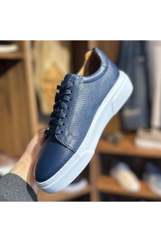 Alza %100 Hakiki Deri Erkek Sneaker Günlük Rahat Ve Şık Ayakkabı - Lacivert