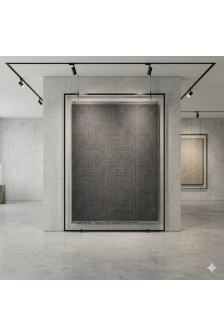 Melena Carpet Modern Salon Halısı Premium Seri Emboss Kabartmalı Saçaklı Kaymaz Taban Halı Antrasit