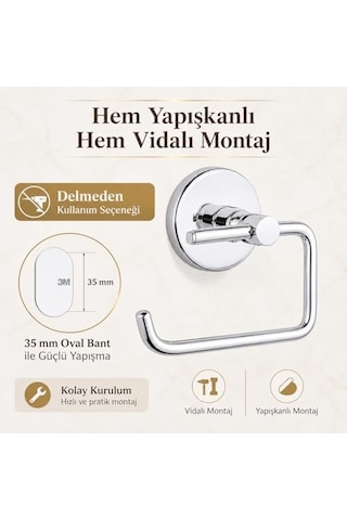 Alper Banyo Tuvalet Kağıtlığı 304 Paslanmaz Çelik Yapışkanlı Ve Vidalı Montajlı, Krom Banyo Wc Kağıt Havluluk 16.5 x 12.2 x 11.2 CM