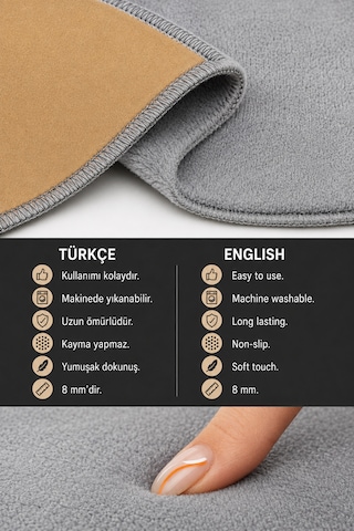 2 Li Banyo Paspası Halısı Seti Kaymaz Tabanlı Yıkanabilir Klozet Takımı Gri