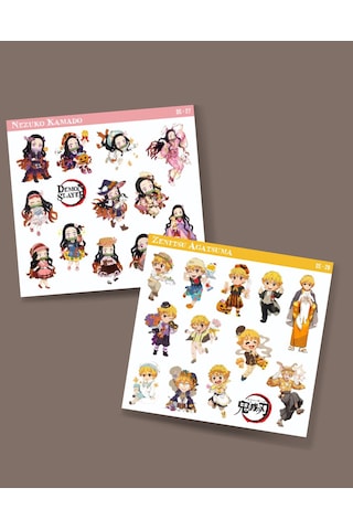 Zenitsu Agatsuma-nezuko Kamado-demon Slayer - 2li Sticker Set - Parlak Kağıt - Çıkartmaları- Süsleme Etiket-ds-27-28