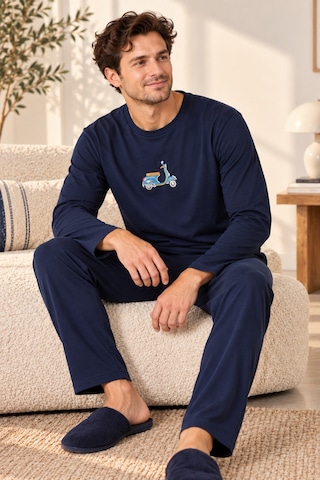 Free Beka Erkek Nakışlı Lacivert Uzun Kollu Penye Kumaş Mevsimlik Pijama Takımı Çok Renkli