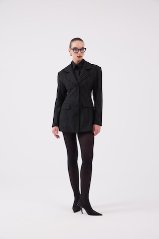 Holly Lolly Belden Oturmalı Çizgili Fit Kesim Karen Blazer Ceket Siyah