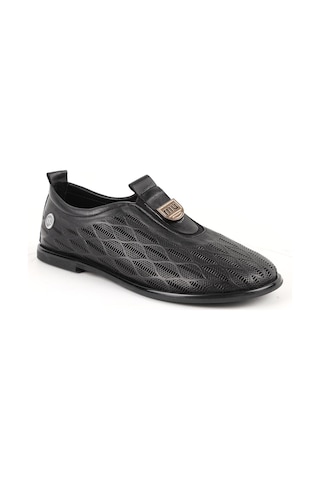 Mamma Mia Kadın Günlük Ayakkabı Hakiki Deri Lazer Kesim Delikli Düz Taban Metal Aksesuarlı Slip-on 26y-850 Siyah