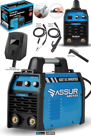 Assur Profesyonel Asr950 250 Amper Bakır Sargı Dijital Göstergeli İnverter Çanta Kaynak Makinesi Mavi