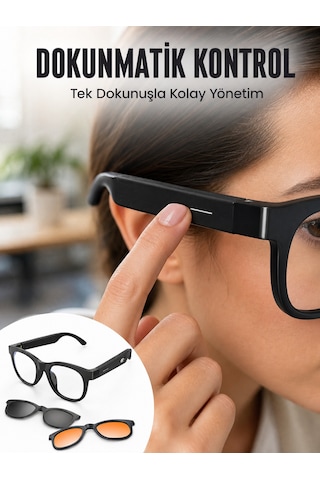 Yapay Zekâ Destekli Bluetooth Gözlük Telefon Görüşmesi Müzik Dinleme Manyetik Şarj Ve Açık Kulak Teknolojisi -