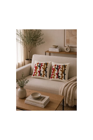 Punch Nakış İşlemeli 2'li Kırlent Kılıfı 40x40 Beyaz-pembe-kahve-siyah