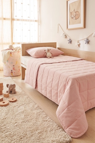 Ocean Home Textile %100 Pamuk Kumaş Kapitoneli Pembe Çok Amaçlı Bebek Yatak Örtüsü Seti 1 Adet 100 X 150 / 1 Adet 37 X 47 Cm