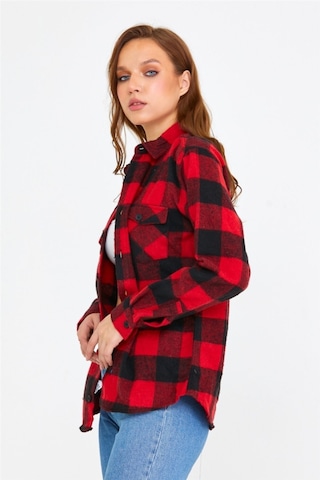 Tarz Cool Kadın Kırmızı Slim Fit Cepli Ekoseli Oduncu Gömlek-kkkodg001r07s Kırmızı