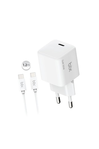 Bix Bx1p32g Gan 30w Type-c Pd Hızlı Şarj Cihazı Ve 1.2 Metre 3a Type-c Kablo Beyaz