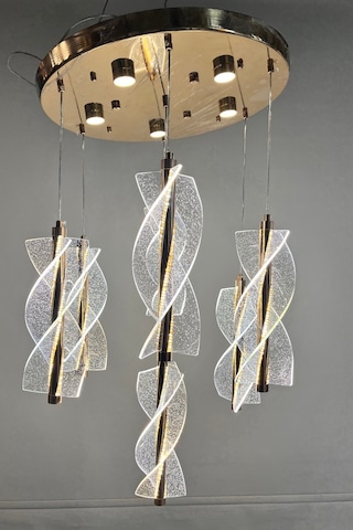 Büyüleyici Modern Sarmal Şelale Led Avize - Altın Ve Kristal Şıklığı Gold
