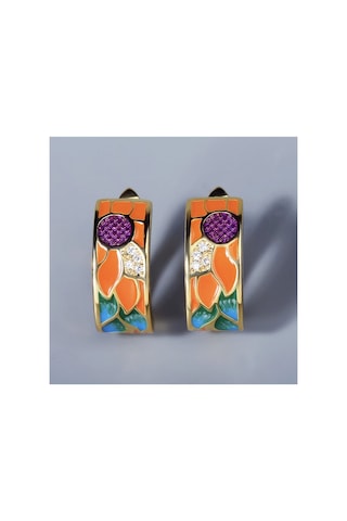 Glaze Flower El Yapımı Emaye 925 Ayar Gümüş 14 Altın Kaplı Hediye Özel Tasarım Taşlı Kolye Küpe Seti Lila