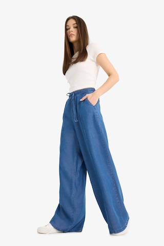 Defacto Pull On Wide Leg Yüksek Bel Uzun Akışkan Kumaş Yıkamalı Pantolon D8243AX25SM Mavi