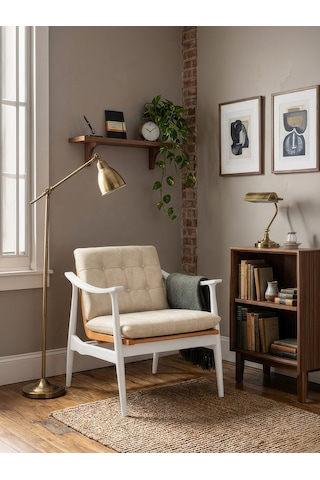 Legno Dual Kolçaklı Ahşap Berjer Beyaz