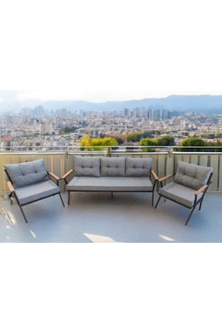 Pimango Pilocca Bahçe Ve Balkon Mobilyası Gri 3+1+1 Gri