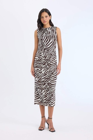 Defacto Bodycon Vücudu Saran Yarım Balıkçı Yaka Zebra Desenli Tül Kolsuz Midi Elbise E2903AX25SP Kahve