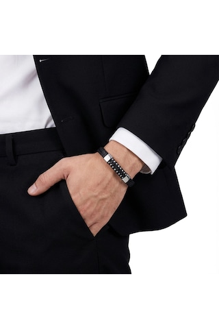 Moncuk Design Deri Çelik Damla Zincir Dolama Bileklik Siyah 33514b1d7