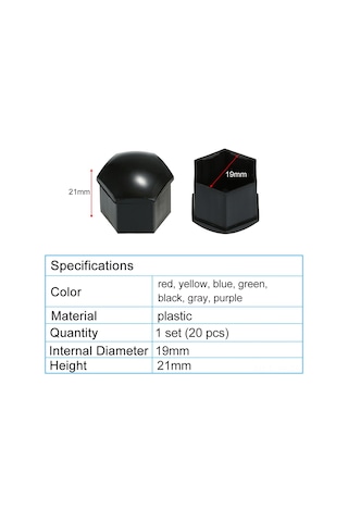 Jeemson 19mm Universal Abs Lastik Vida Kapakları, Tüm 19mm Standart Vida Ve Somunlar İçin Uygulanır, Korozyona Karşı Koruma Sağlar, 7 Renkten Seçim, 20 Adet + Çıkarma Aracı