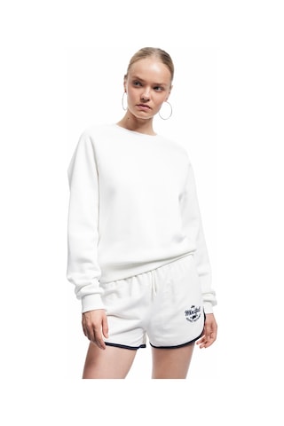 Koton Şardonlu Uzun Kollu Bisiklet Yaka Basic Oversize Sweatshirt Ekru 6wal10129ık Ekru