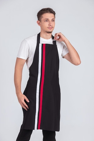 Erkek Boyundan Asmalı Çizgili Barista Şef Mutfak Önlüğü Siyah