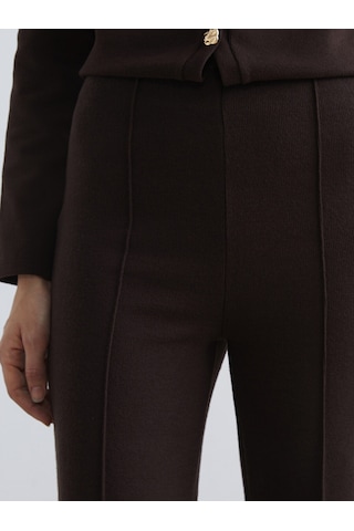 Lcw Vision Kahverengi Beli Lastikli Geniş Paça Kadın Triko Pantolon