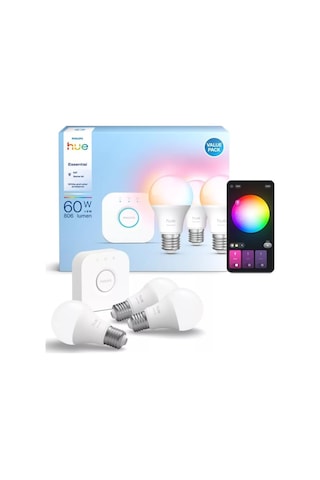 Philips Hue Essential 3'lü E27 Ampul Başlangıç Seti 806 Lumen Çok Renkli