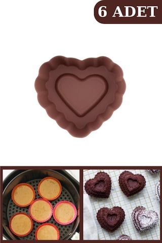 Onikiden Airfryer Silikon Kalp Muffin Kek Kalıbı 6 Lı- Tüm Hava Fritözleriyle Uyumlu Sl11