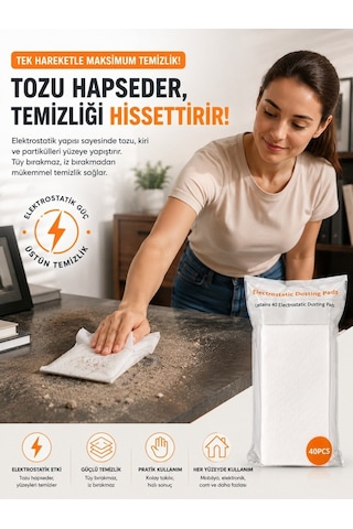 Cleova Elektrostatik Kullan At Toz Bezi 40 Adet beyaz