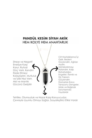 Mystic Energy Doğaltaş Siyah Akik Unisex Hem Kolye Hem Anahtarlık