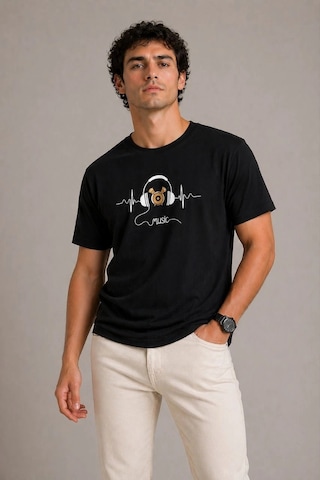 Novalisse Erkek Müzik Temalı Baskılı Tişört Bisiklet Yaka Kısa Kol T-shirt - Siyah Çoklu Renk