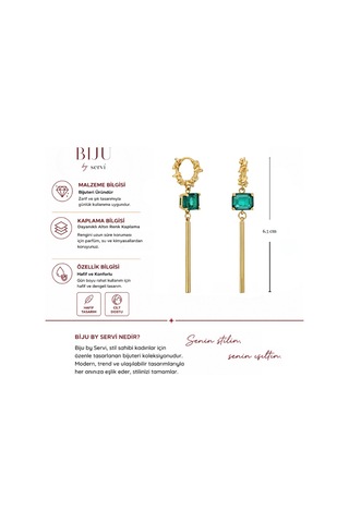 Biju By Servi Zümrüt Yeşili Baget Taşlı Sallantılı Altın Renk Küpe-280 Gold