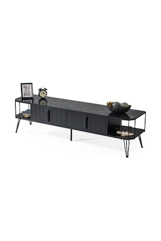 Onurdesign16 Dark Siyah Mermer Desenli Metal Kasalı Tv Sehpası