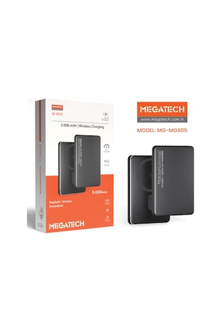 Megatech Mg-mgs05 5.000 Mah Siyah Powerbank Magsafe Wıreless Hızlı Şarj