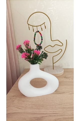 Mini Beton Saksı - Yapay Çiçekli - Pembe