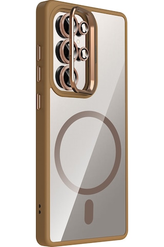 Adige Samsung Galaxy Uyumlu S25 Ultra Kılıf Etro Standlı + Kamera Lens Koruyucu Çöl Titanyum